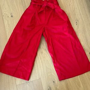 Janie and Jack Bold Red Cotton Wide Leg Capri Pants w Bow Belt 8